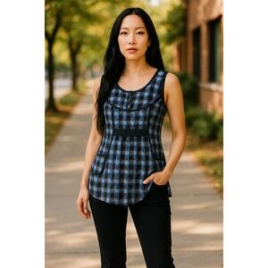 Anthropologie Odille Tank‎ size 2 Silk Blend Blue Sleeveless Blouse